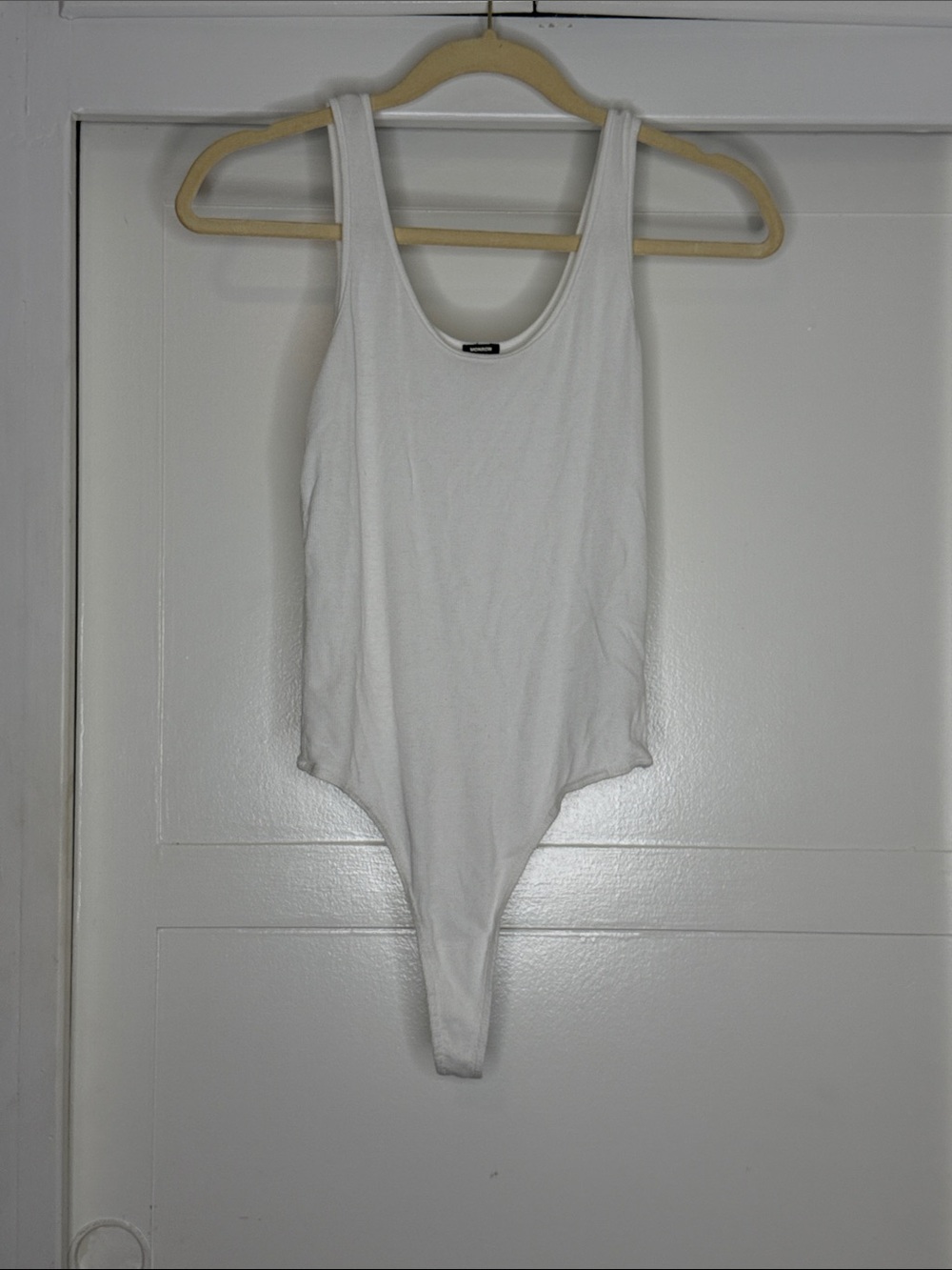 Monrow White Ribbed Scoop Tank Bodysuit